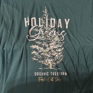 Short sleeve T shirt dark green holiday print